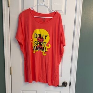 Just My Size Coral Tee with Yellow Graphic - "Dolly is my Spirit Animal"